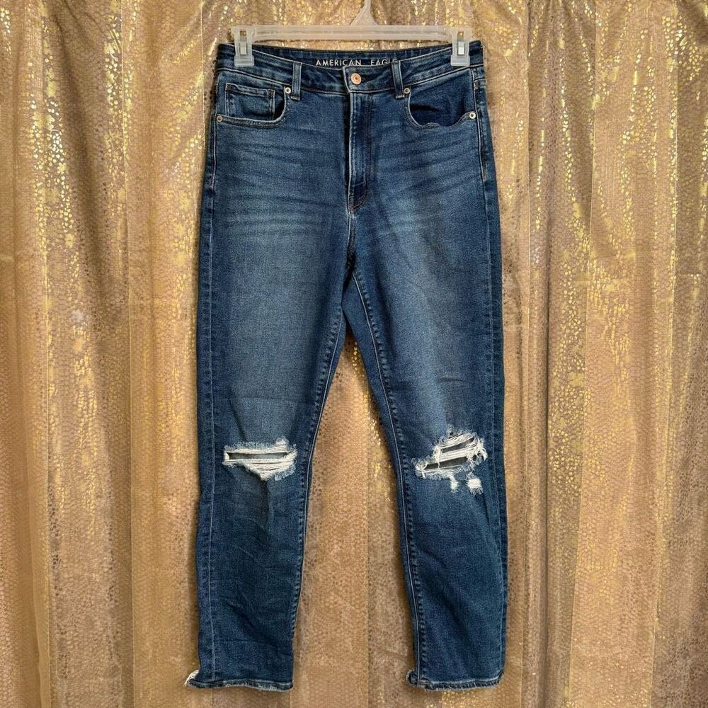 American Eagle Dark Wash Stretch Ripped Mom Jeans Size 6 Regular